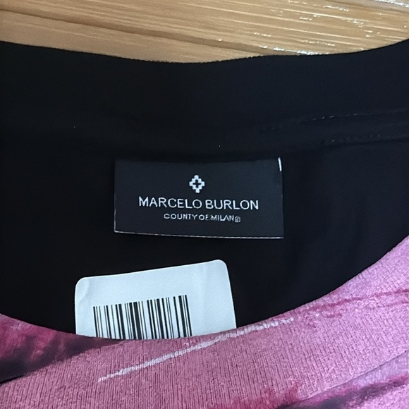 NEW Marcelo Burlon Black T-Shirt with Pink Wing Design - Picture 4 of 6